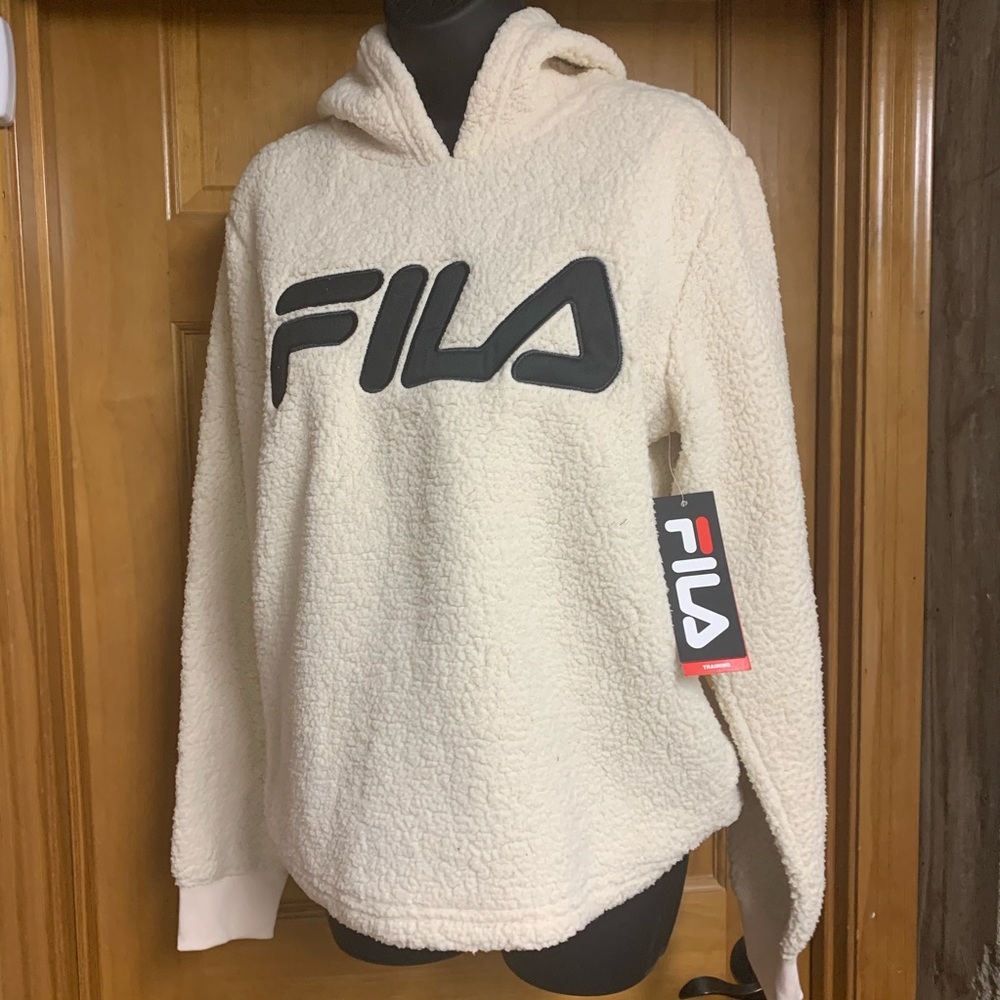 FILA Fleece Hoodie Cream & Navy Women’s Size M